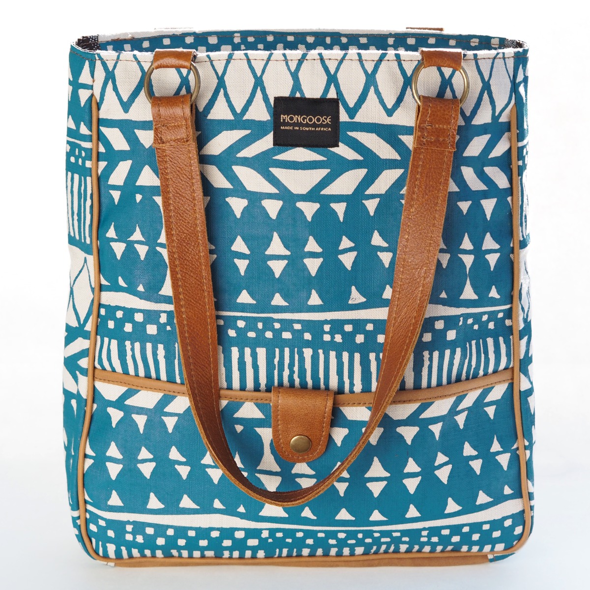 Mongoose Large Shoulder Bag in Batik Teal & Natural