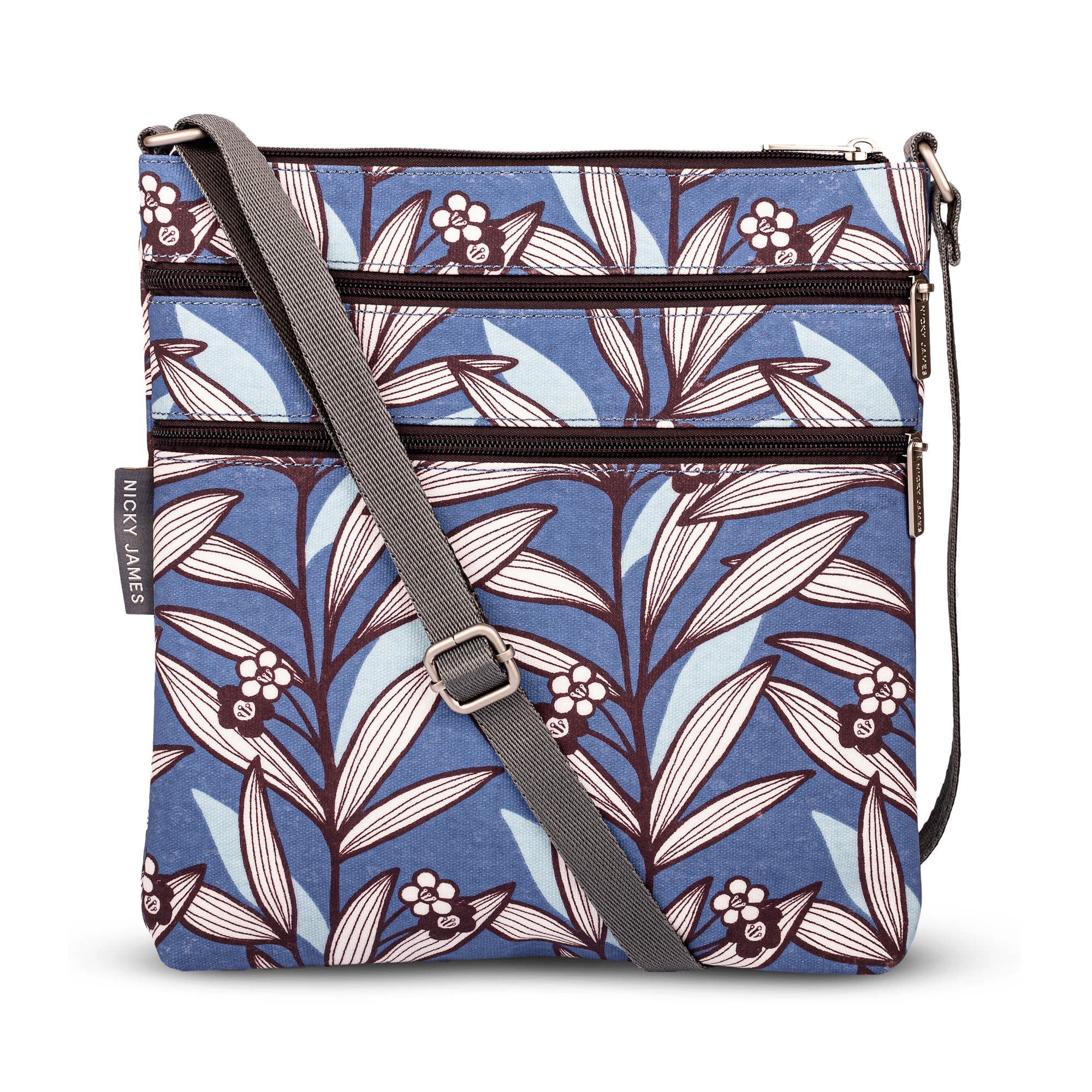 Wildflower Blue Triple Zip Crossbody Bag