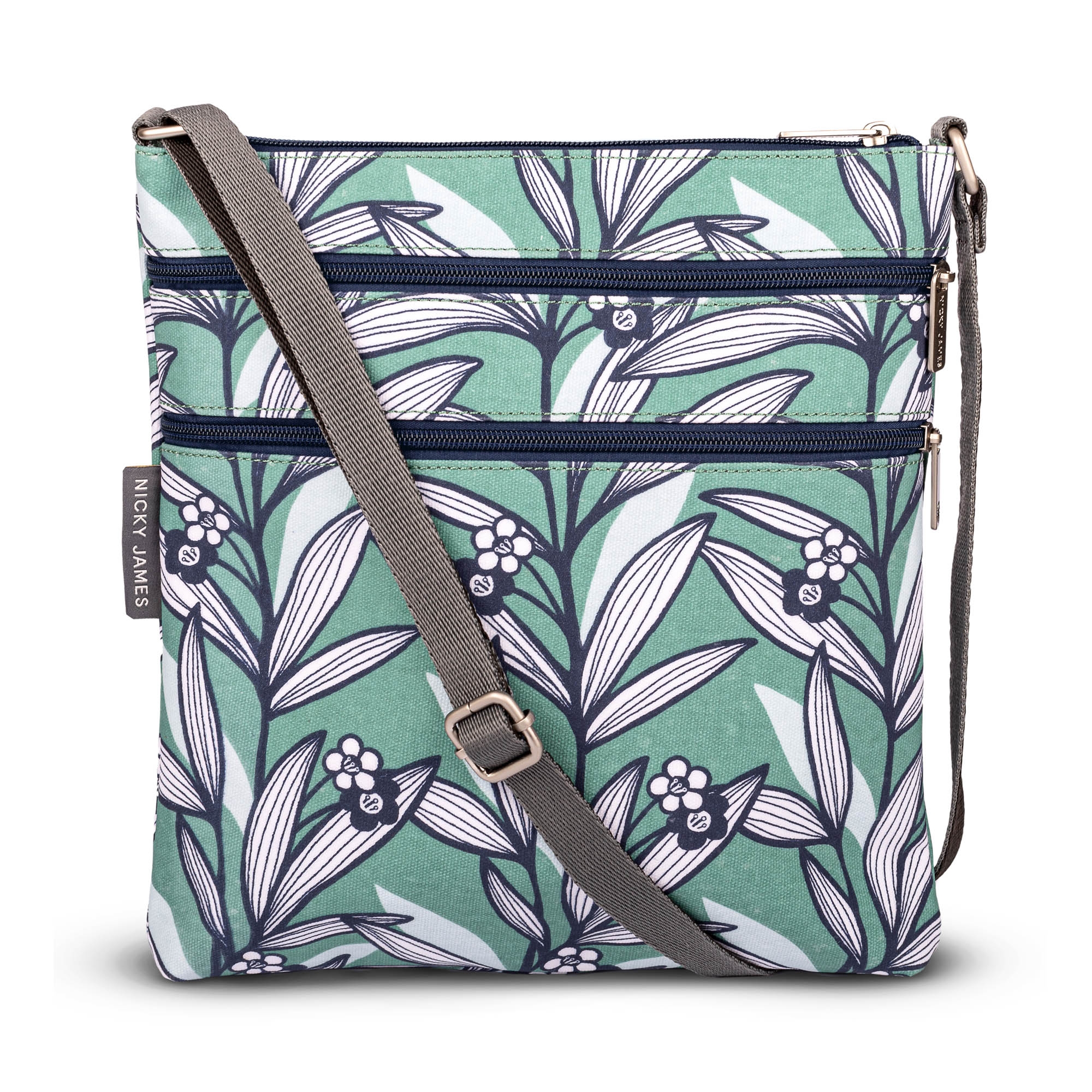 Wildflower Green Triple Zip Crossbody Bag